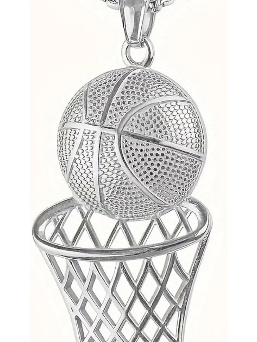 Silver Basketball Hoop Pendant Necklace - Sporty Silver Charm C51